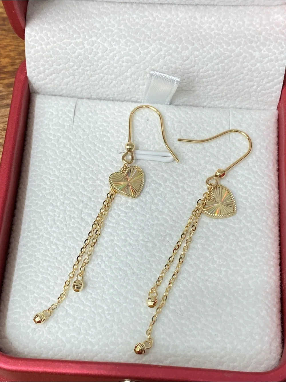 18K Yellow Gold Heart Danling Earrings